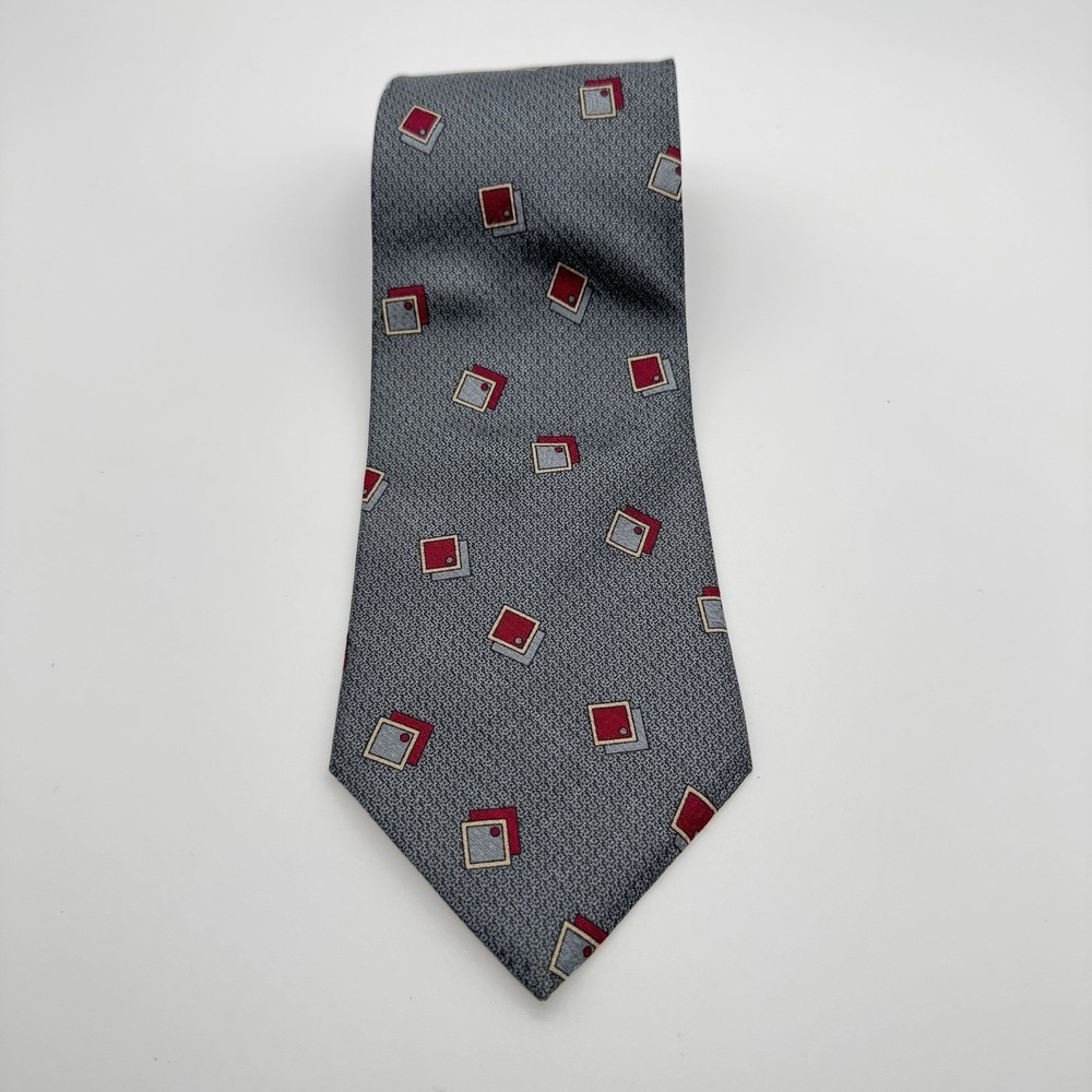 Vintage Wembley Men's 100% Silk Extra Long 61" ✖️4"Gray Red Geometric